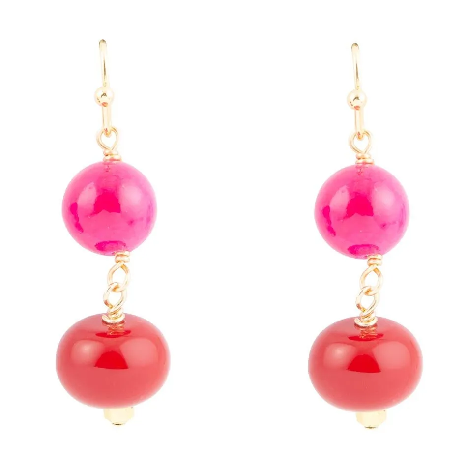 Jade Pink Fuchsia Sunset Red Golden Drop Earrings sold by Barse
