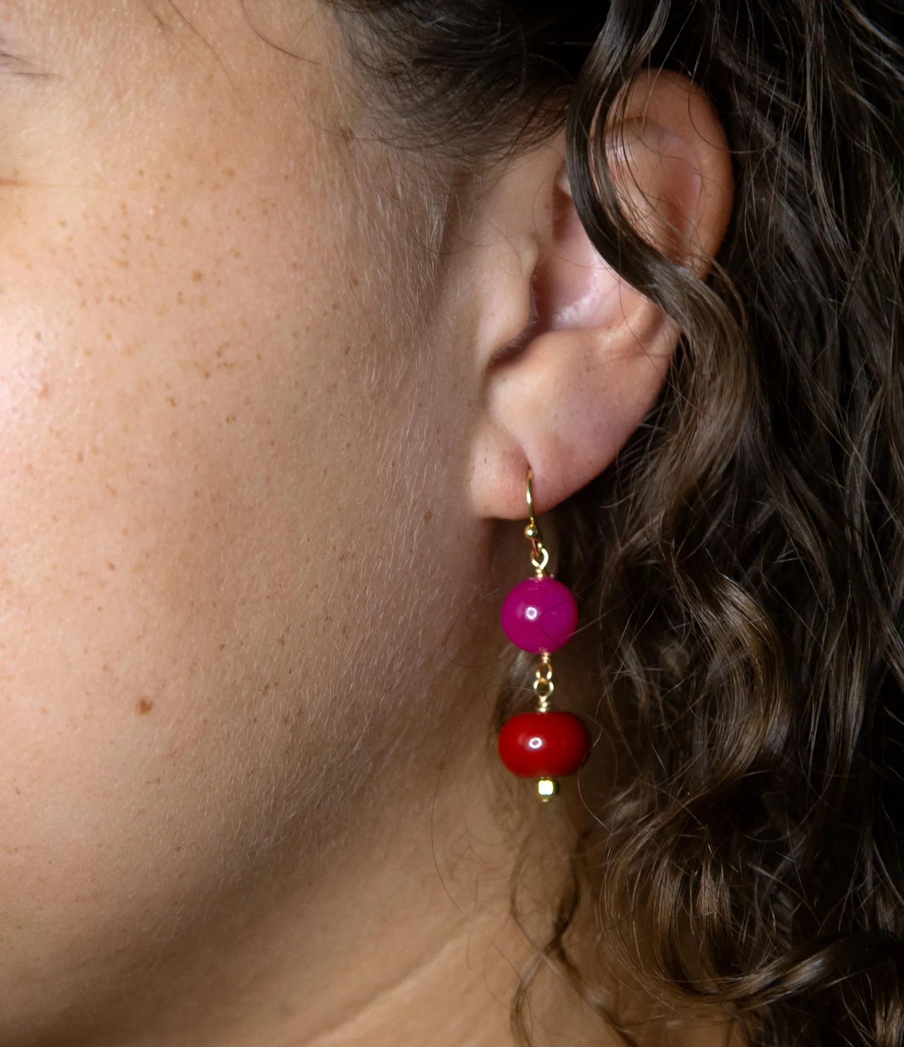 Jade Pink Fuchsia Sunset Red Golden Drop Earrings sold by Barse product image thumbnail 2