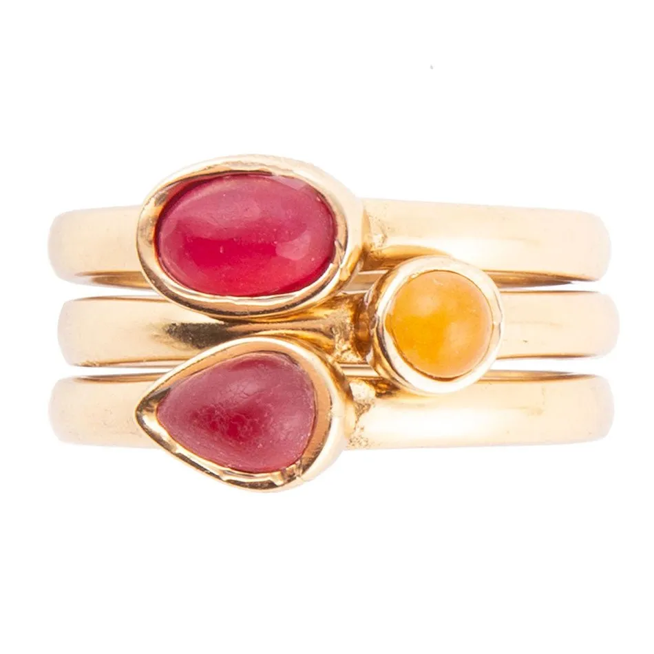 Dainty Stackable Red and Yellow Agate Golden Ring Set sold by Barse product image thumbnail 4