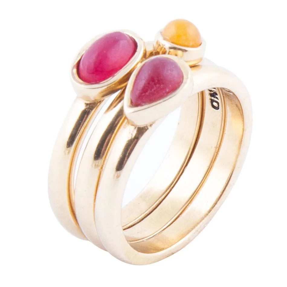 Dainty Stackable Red and Yellow Agate Golden Ring Set sold by Barse