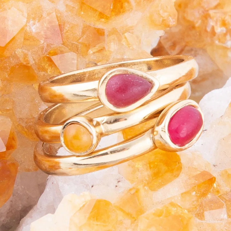 Dainty Stackable Red and Yellow Agate Golden Ring Set sold by Barse product image thumbnail 2