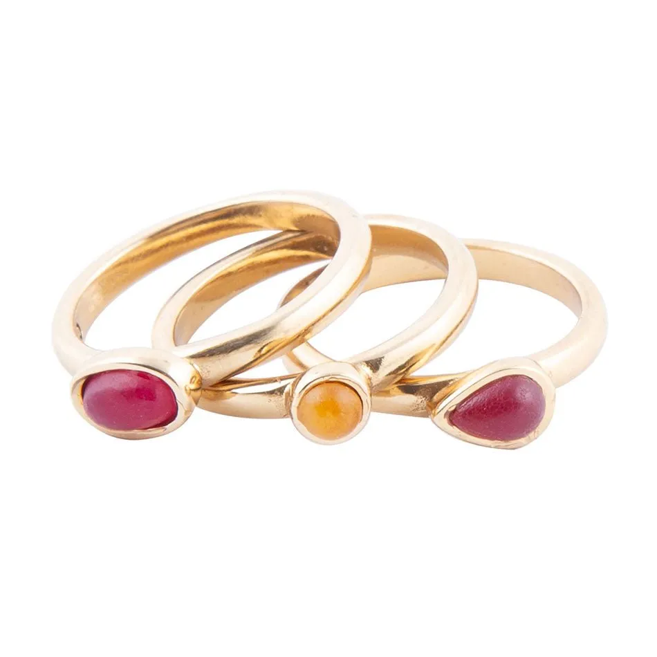 Dainty Stackable Red and Yellow Agate Golden Ring Set sold by Barse product image thumbnail 3