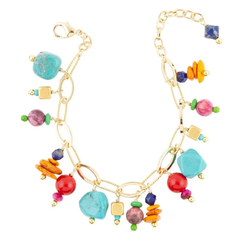 Zion Colorful Stone Charm Golden Bracelet sold by Barse