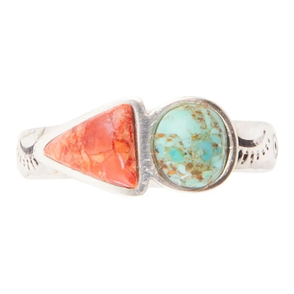 Blue Turquoise and Orange Coral Duo Sterling Silver Ring sold by Barse product image thumbnail 3