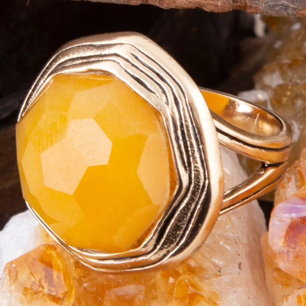 River Rocks Yellow Quartz Golden Statement Ring sold by Barse product image thumbnail 2