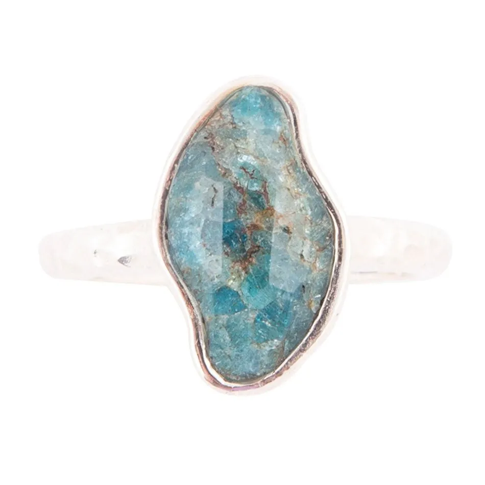 Luna Faceted Blue Apatite and Sterling Silver Hammered Ring sold by Barse product image thumbnail 3