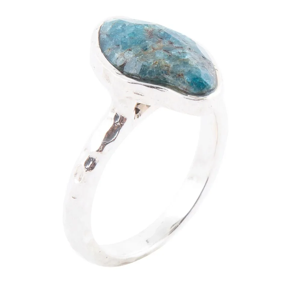 Luna Faceted Blue Apatite and Sterling Silver Hammered Ring sold by Barse