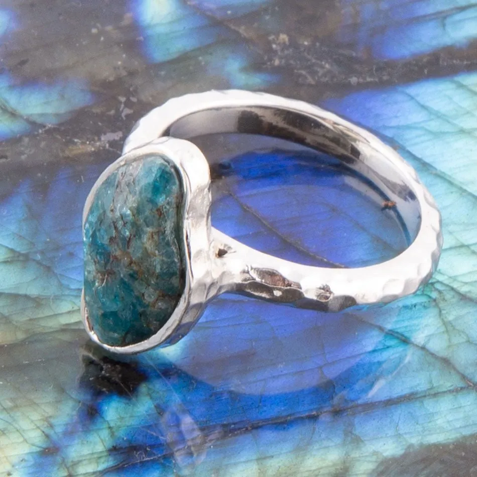 Luna Faceted Blue Apatite and Sterling Silver Hammered Ring sold by Barse product image thumbnail 2
