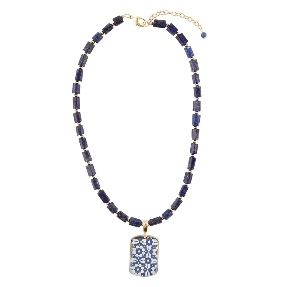 Santorini Cobalt Blue Lapis Golden Necklace sold by Barse