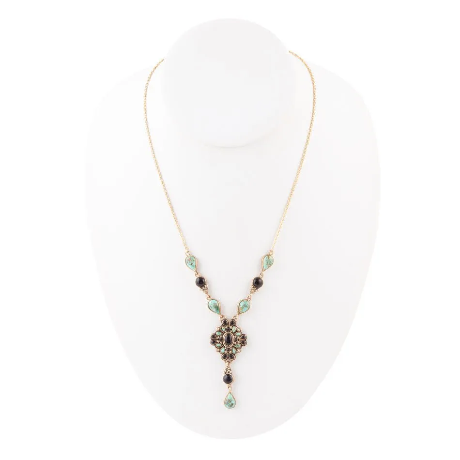 Barcelona Black Onyx and Blue Turquoise Golden Y-Necklace sold by Barse product image thumbnail 3