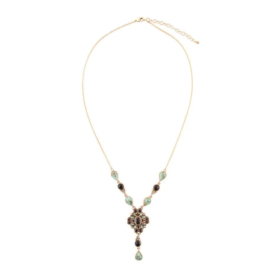 Barcelona Black Onyx and Blue Turquoise Golden Y-Necklace sold by Barse product image thumbnail 5