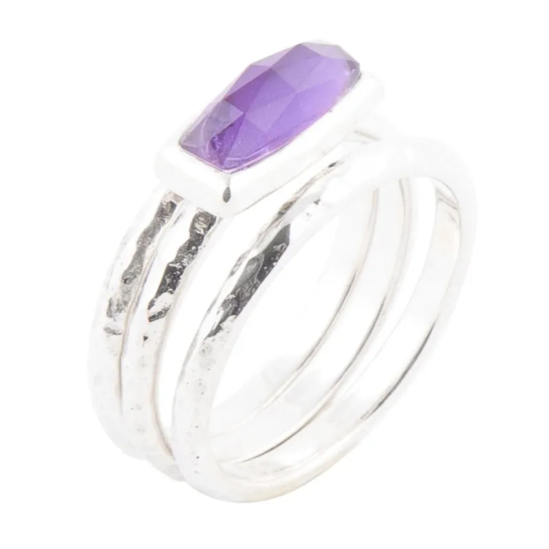 Stacking Hammered Purple Amethyst and Sterling Silver Ring Set sold by Barse