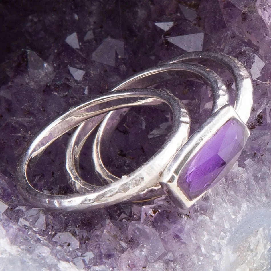 Stacking Hammered Purple Amethyst and Sterling Silver Ring Set sold by Barse product image thumbnail 2
