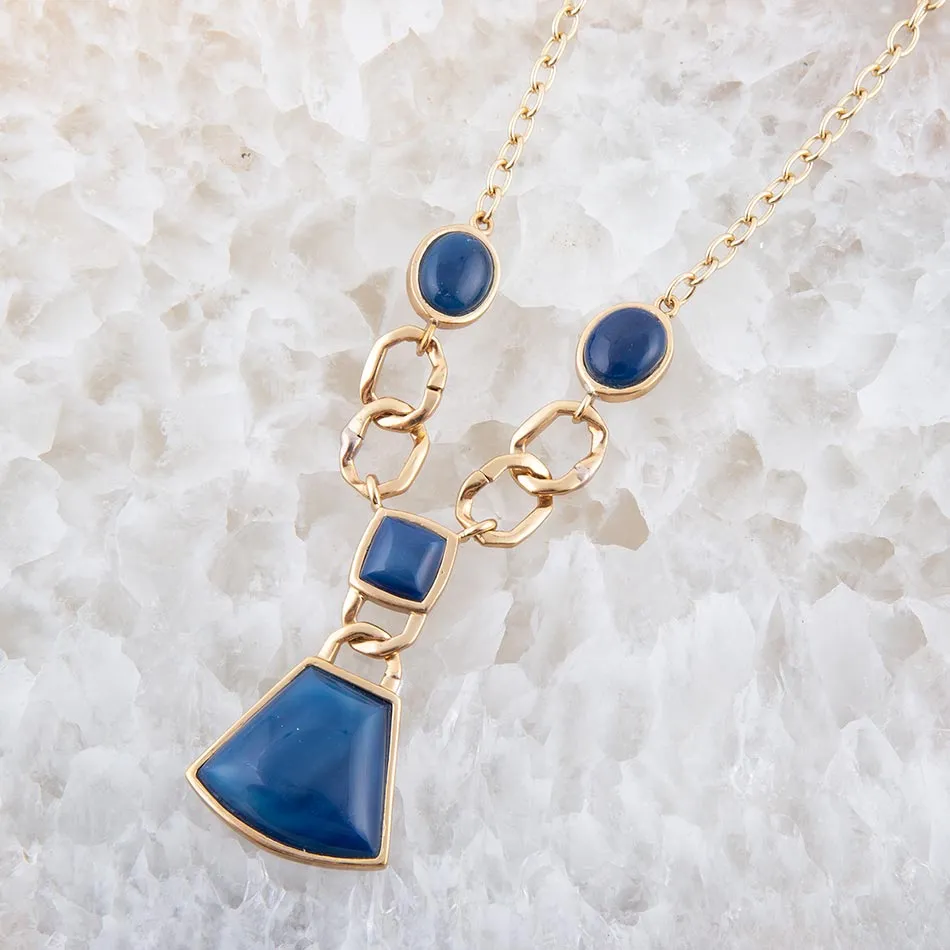 Athena Blue Agate Golden Statement Necklace sold by Barse product image thumbnail 2