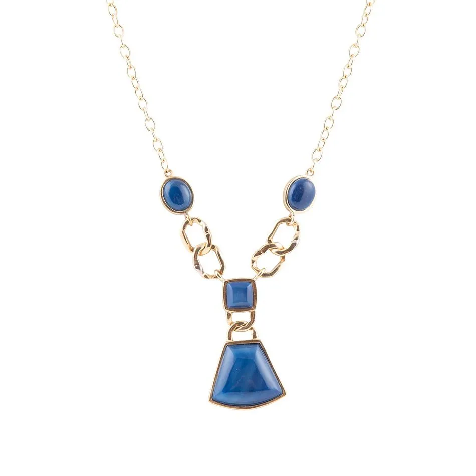 Athena Blue Agate Golden Statement Necklace sold by Barse