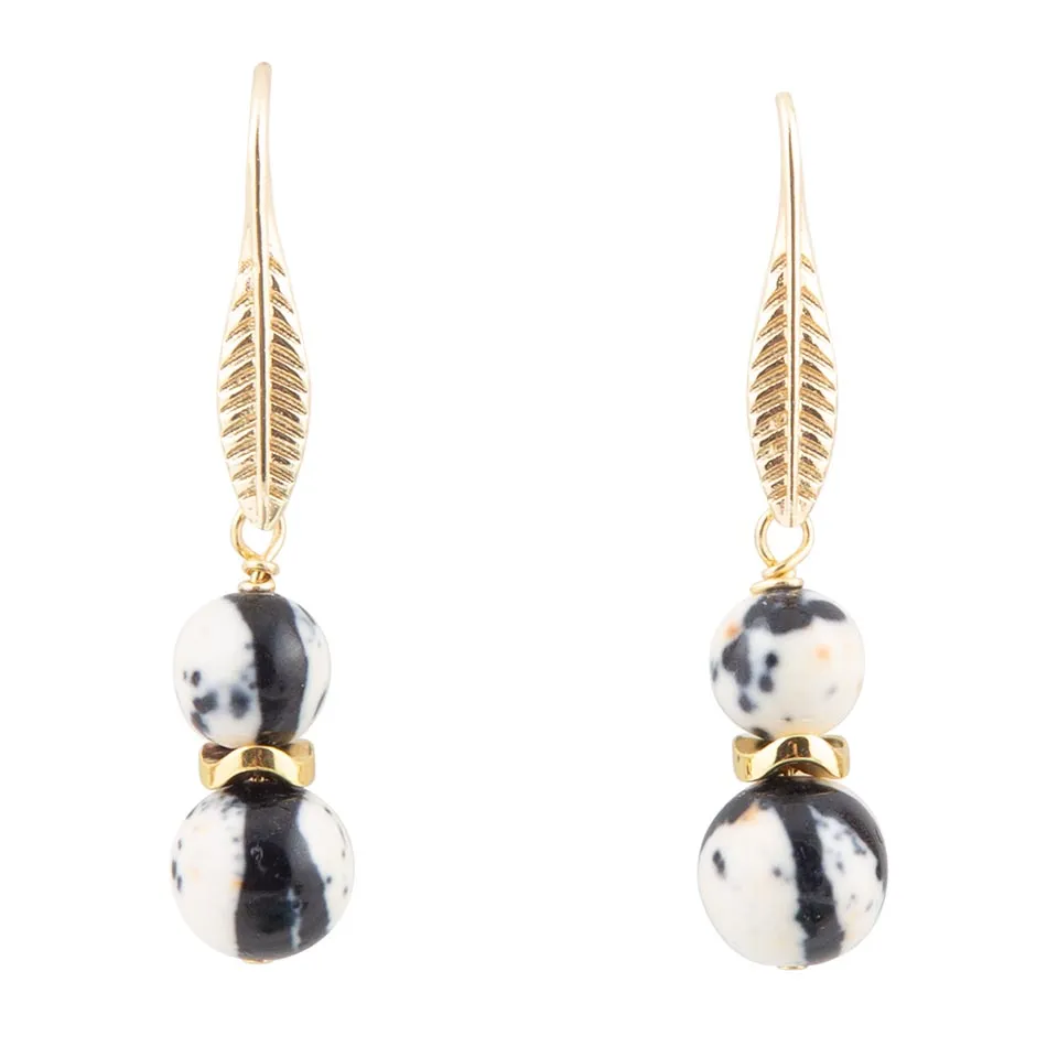 Agate Black and White Neutrals Golden Drop Earrings sold by Barse