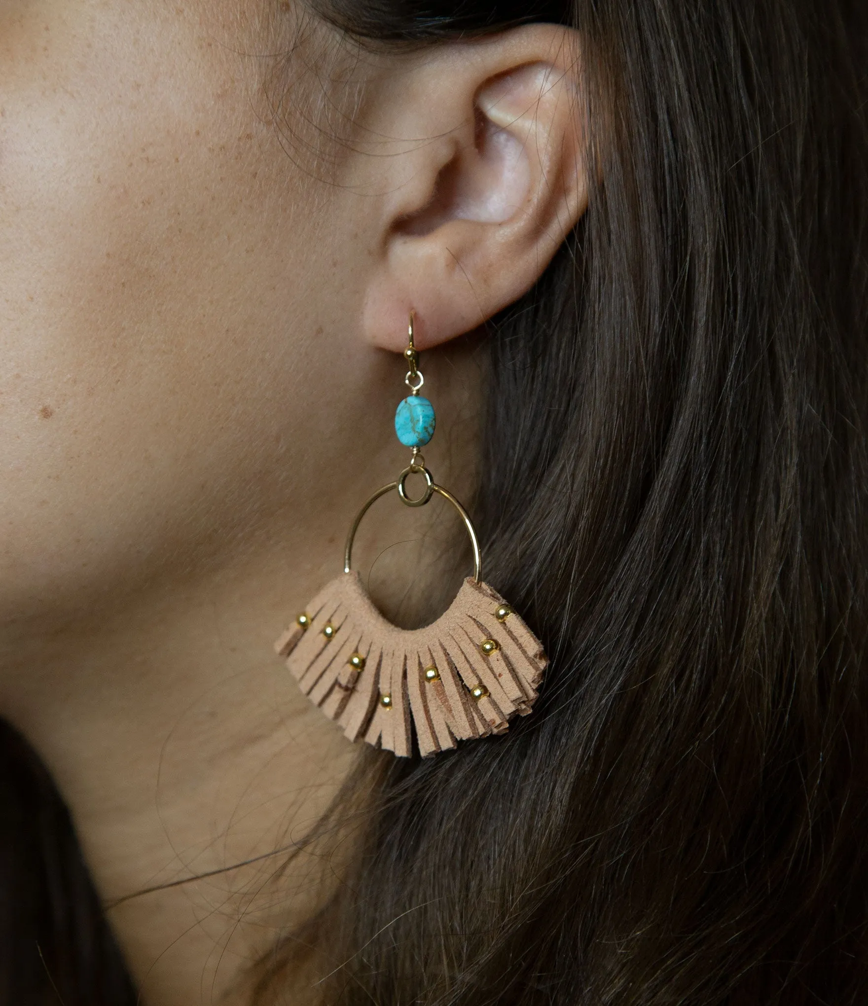 Pueblo Blue Magnesite Golden Fringe Earrings sold by Barse product image thumbnail 3