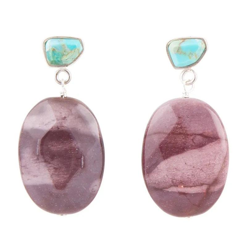 Blue Turquoise and Brown Mookaite Drop Earrings sold by Barse