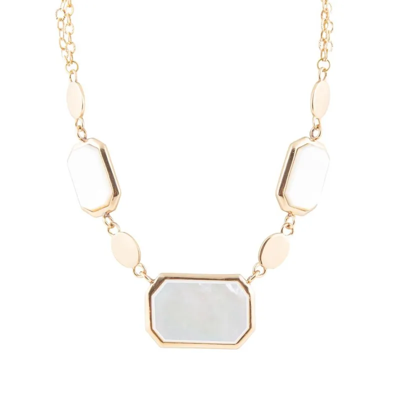 White Mother of Pearl and Golden Bronze Statement Necklace sold by Barse