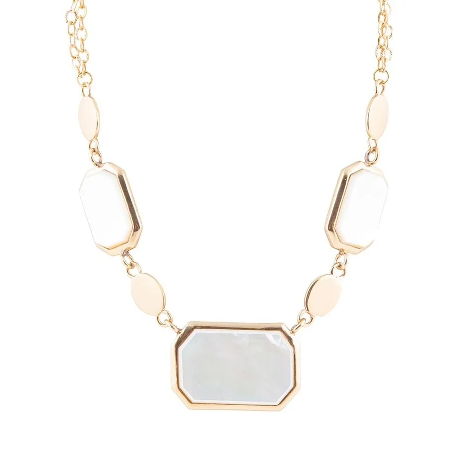 White Mother of Pearl and Golden Bronze Statement Necklace sold by Barse