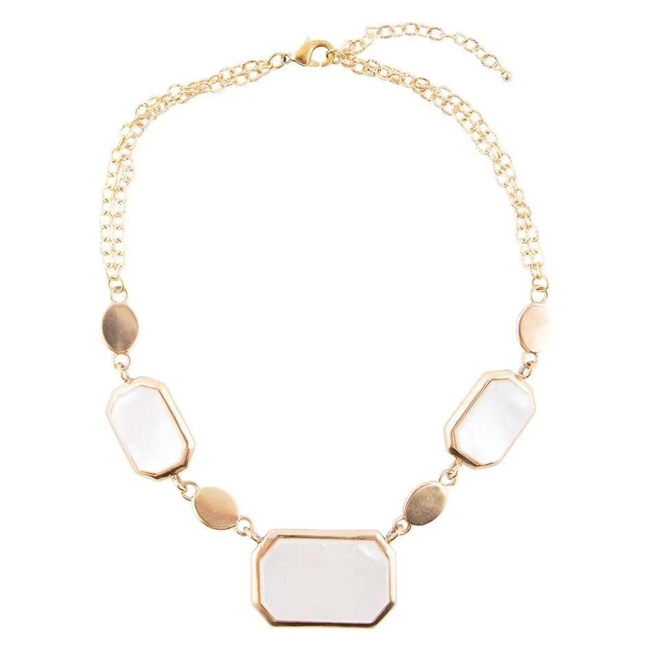 White Mother of Pearl and Golden Bronze Statement Necklace sold by Barse product image thumbnail 5
