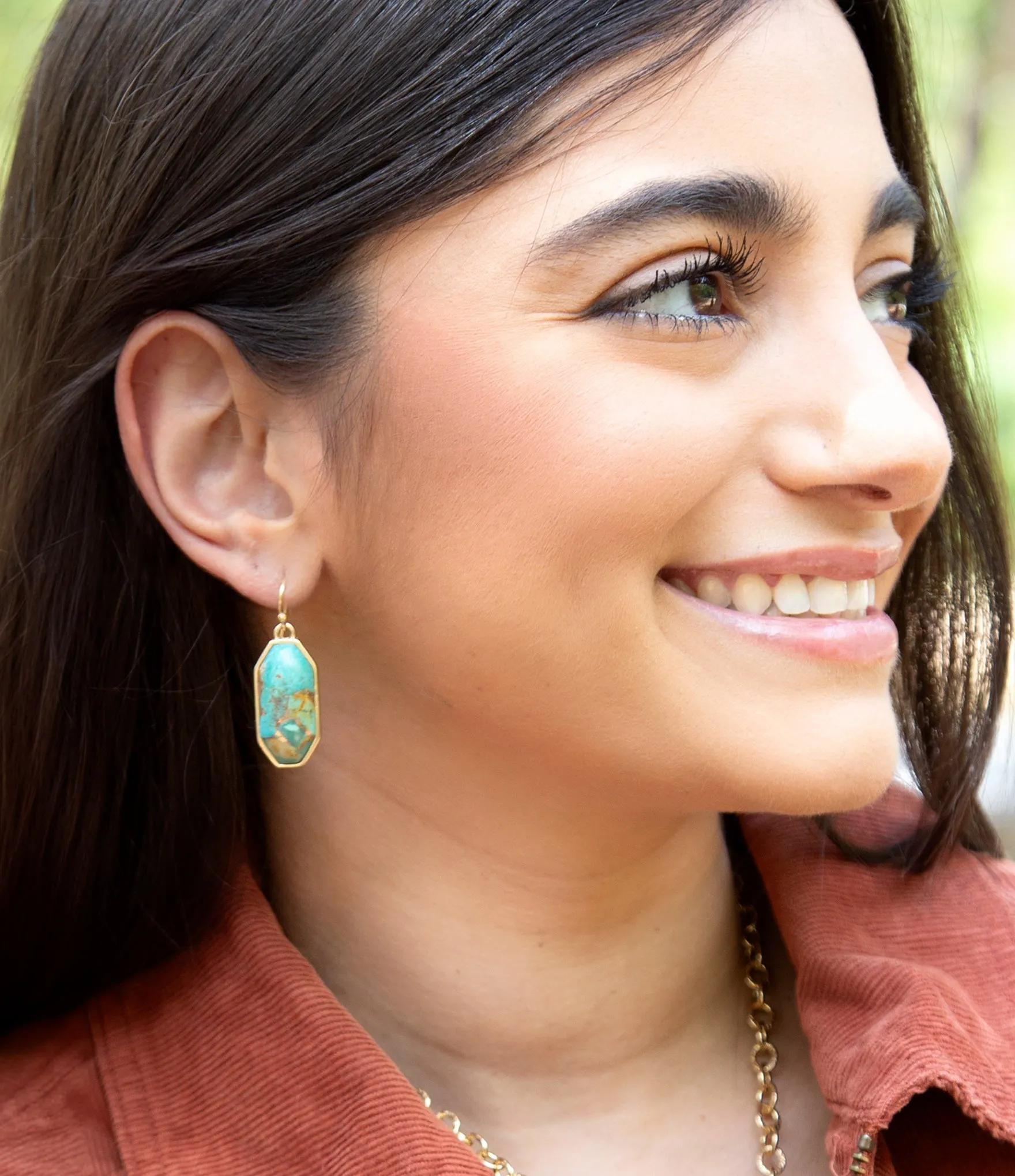 Dolce Teal Blue Turquoise Matrix Golden Drop Earrings sold by Barse product image thumbnail 2