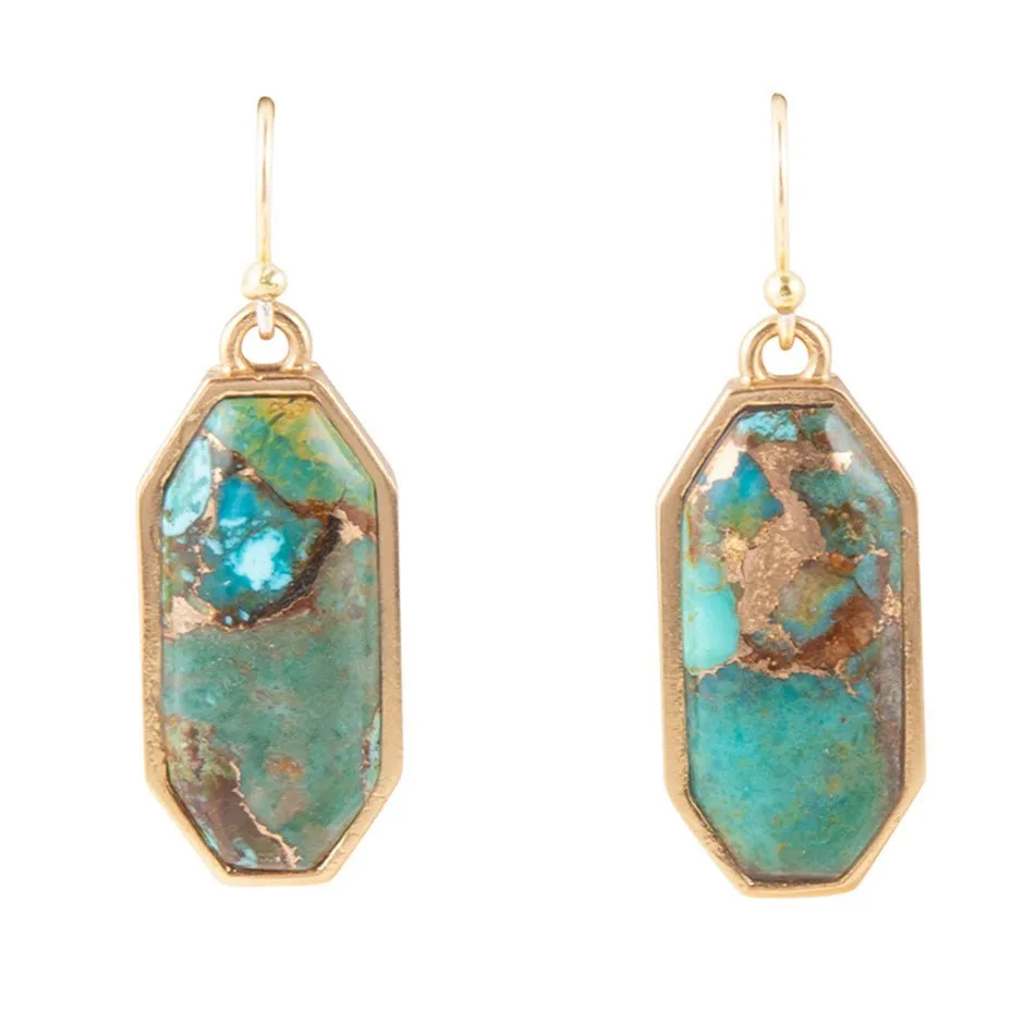 Dolce Teal Blue Turquoise Matrix Golden Drop Earrings sold by Barse
