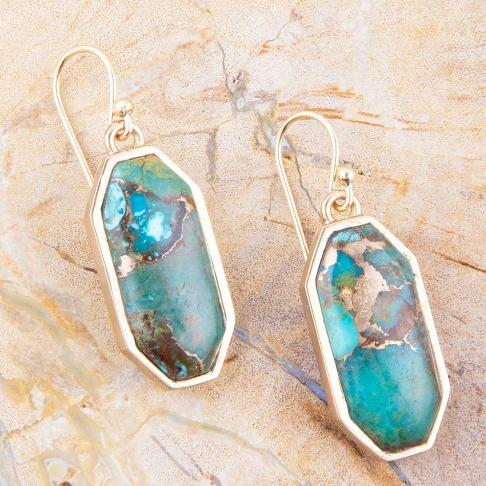 Dolce Teal Blue Turquoise Matrix Golden Drop Earrings sold by Barse product image thumbnail 3