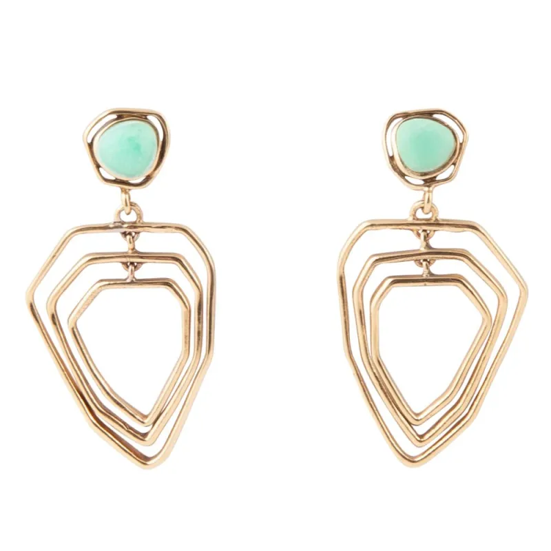 Organic Green Chrysoprase and Golden Bronze Drop Earrings sold by Barse