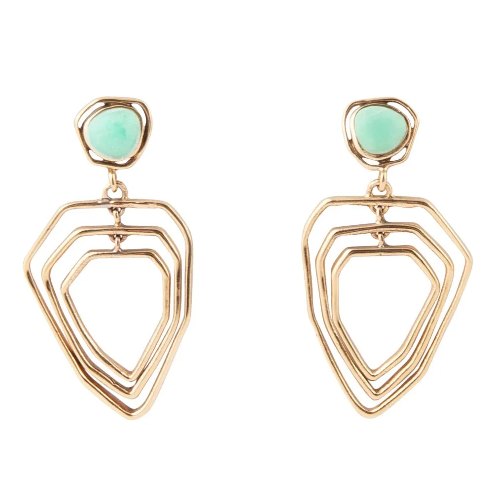 Organic Green Chrysoprase and Golden Bronze Drop Earrings sold by Barse