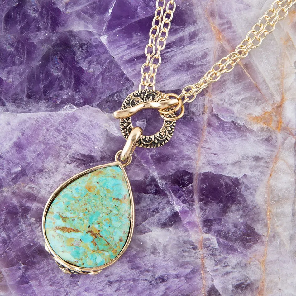 Abby Blue Turquoise and Golden Bronze Pendant Necklace sold by Barse product image thumbnail 3