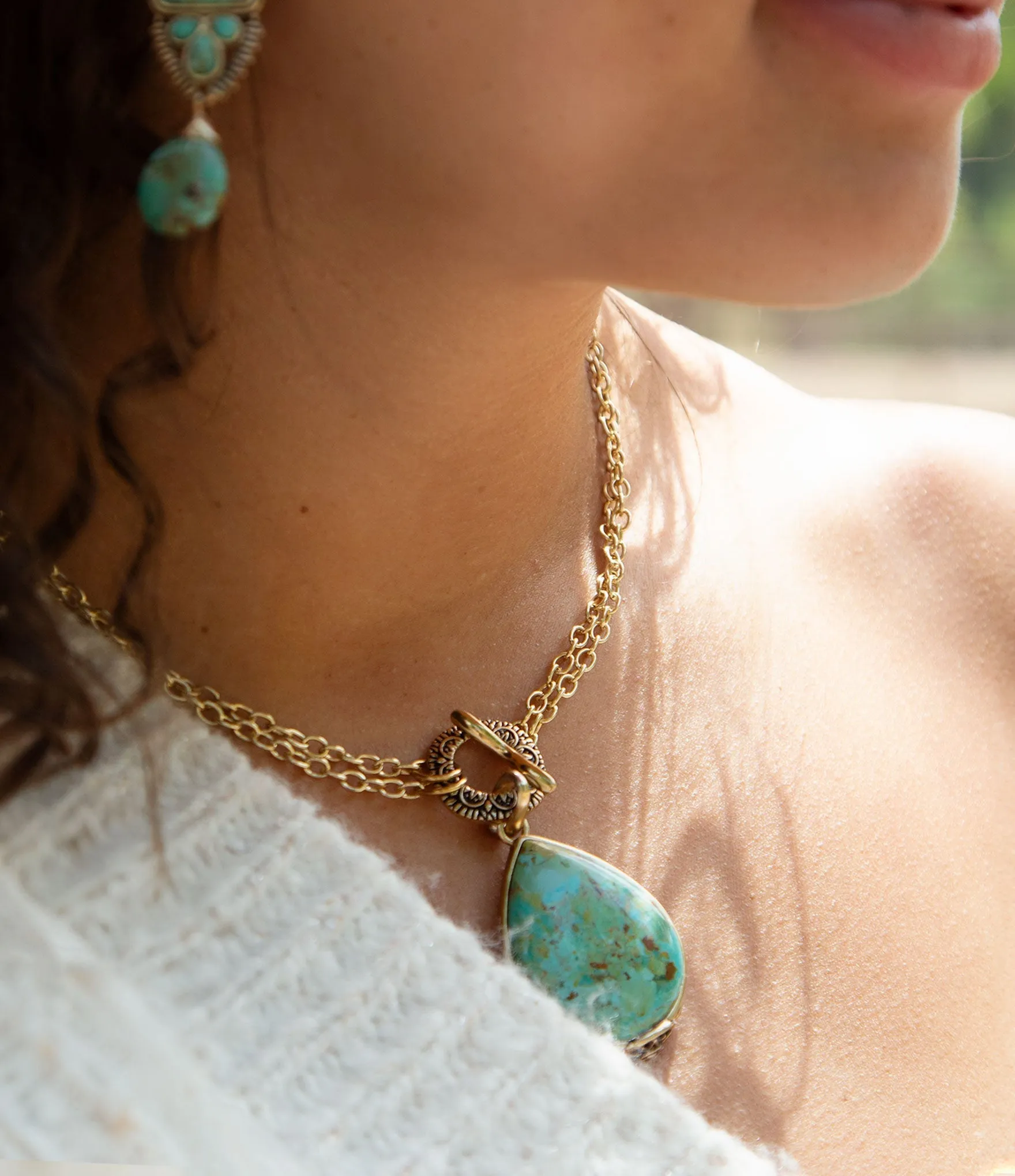 Abby Blue Turquoise and Golden Bronze Pendant Necklace sold by Barse product image thumbnail 2