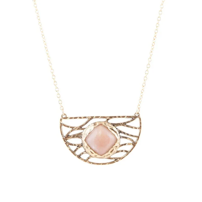 Terra Pink Peach Moonstone and Golden Bronze Necklace sold by Barse