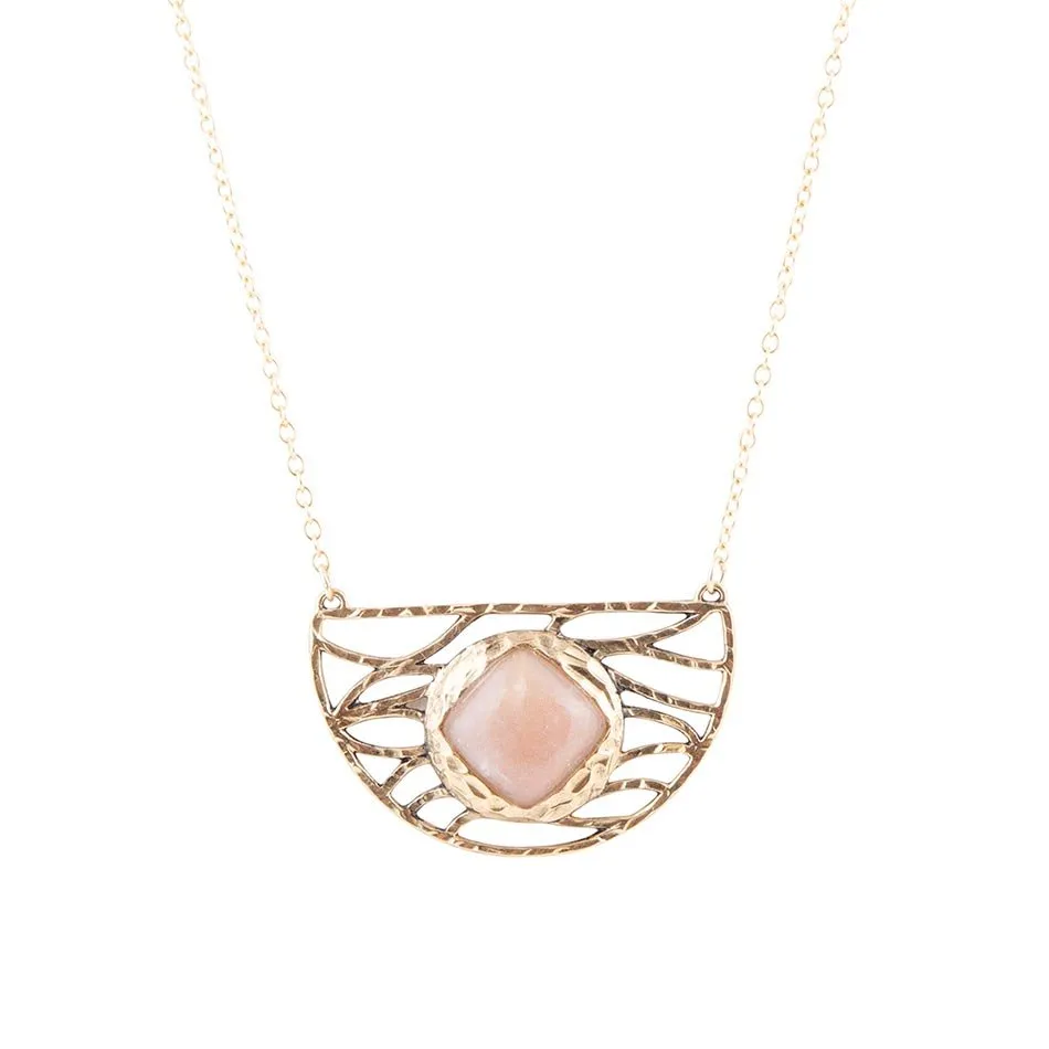 Terra Pink Peach Moonstone and Golden Bronze Necklace sold by Barse