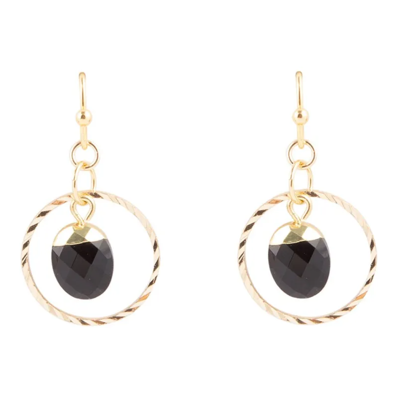 In The Loop Black Onyx Golden Earrings sold by Barse