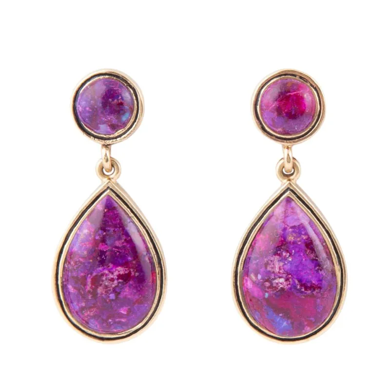 Purple Turquoise and Golden Bronze Teardrop Earrings sold by Barse