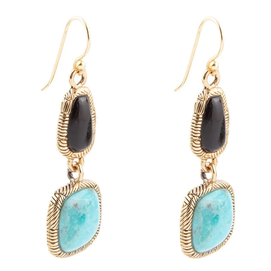 Black Onyx and Blue turquoise Golden Bronze Drop Earrings sold by Barse product image thumbnail 3