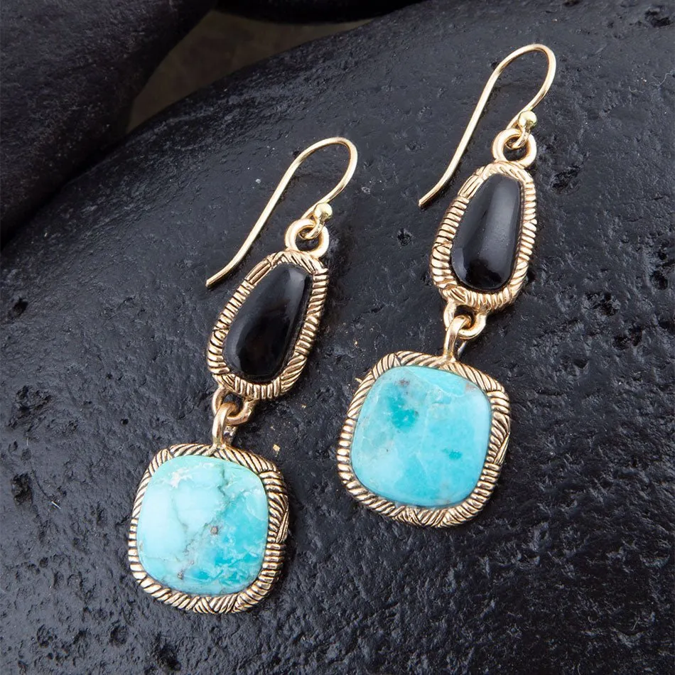 Black Onyx and Blue turquoise Golden Bronze Drop Earrings sold by Barse product image thumbnail 2