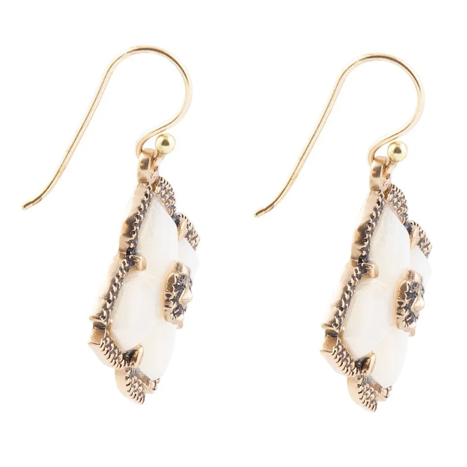 White Mother of Pearl Maltese Cross Golden Drop Earrings sold by Barse product image thumbnail 3