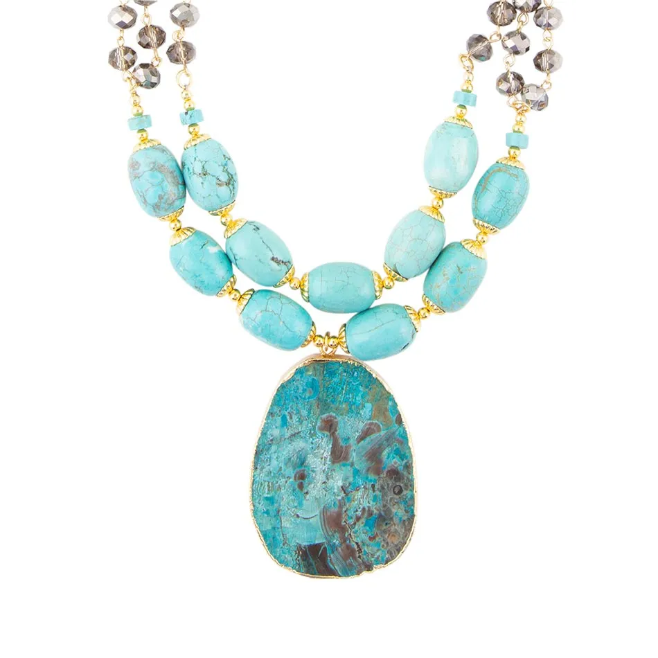 Baron Blue Turquoise Magnesite Pendant Statement Necklace sold by Barse