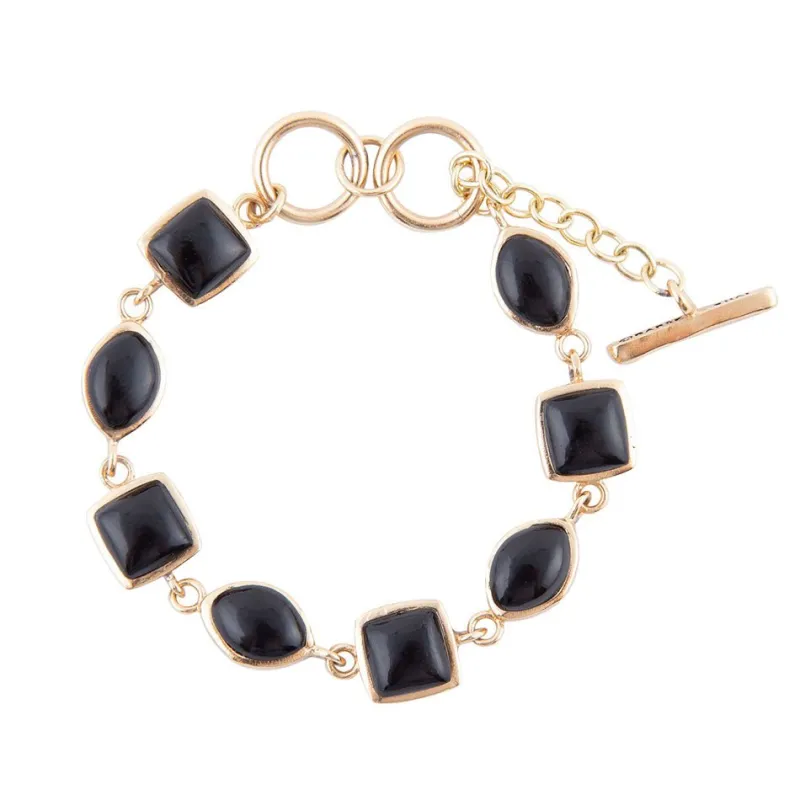 Black Onyx Hammered Link Golden Bracelet sold by Barse