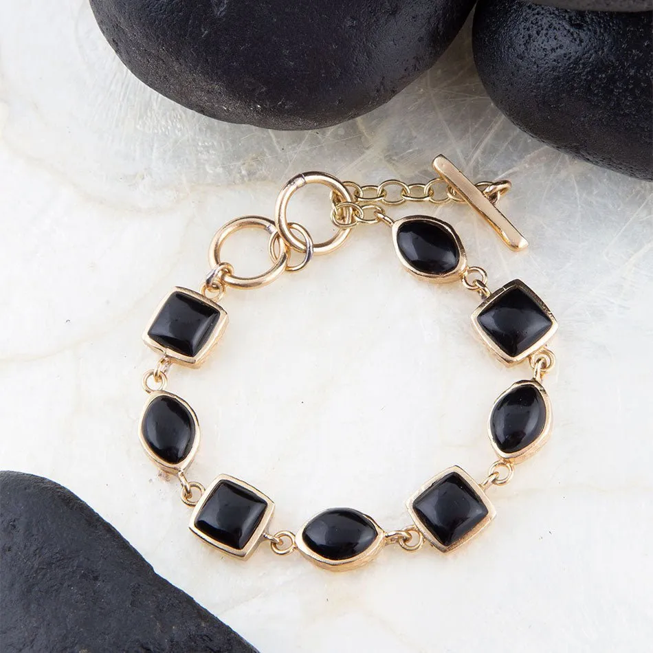 Black Onyx Hammered Link Golden Bracelet sold by Barse product image thumbnail 2