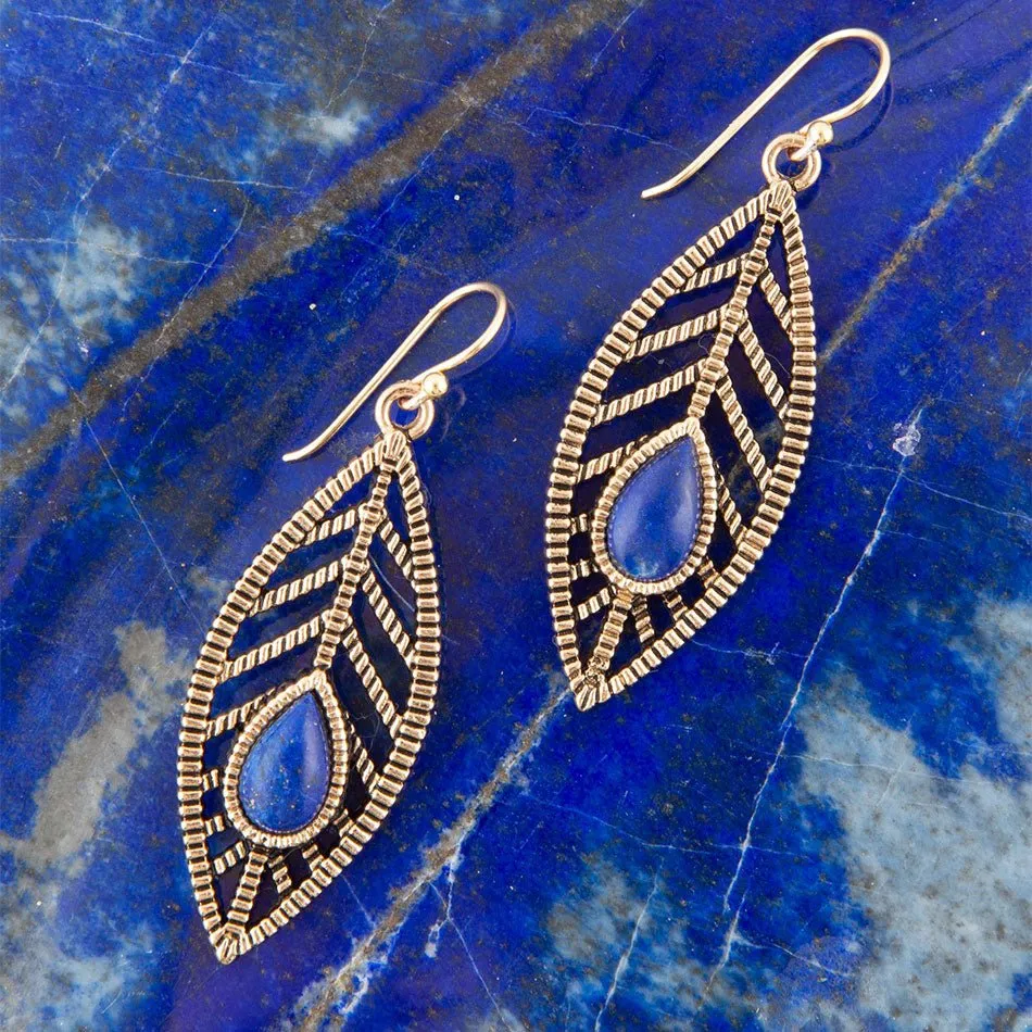 Flourished Blue Lapis Golden Feather Drop Earrings sold by Barse product image thumbnail 2