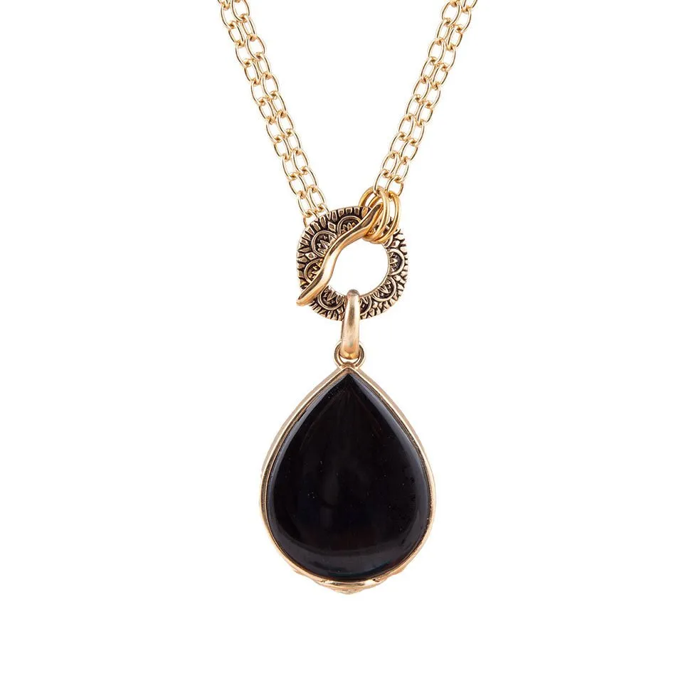 Abby Black Onyx Golden Bronze Drop Necklace sold by Barse