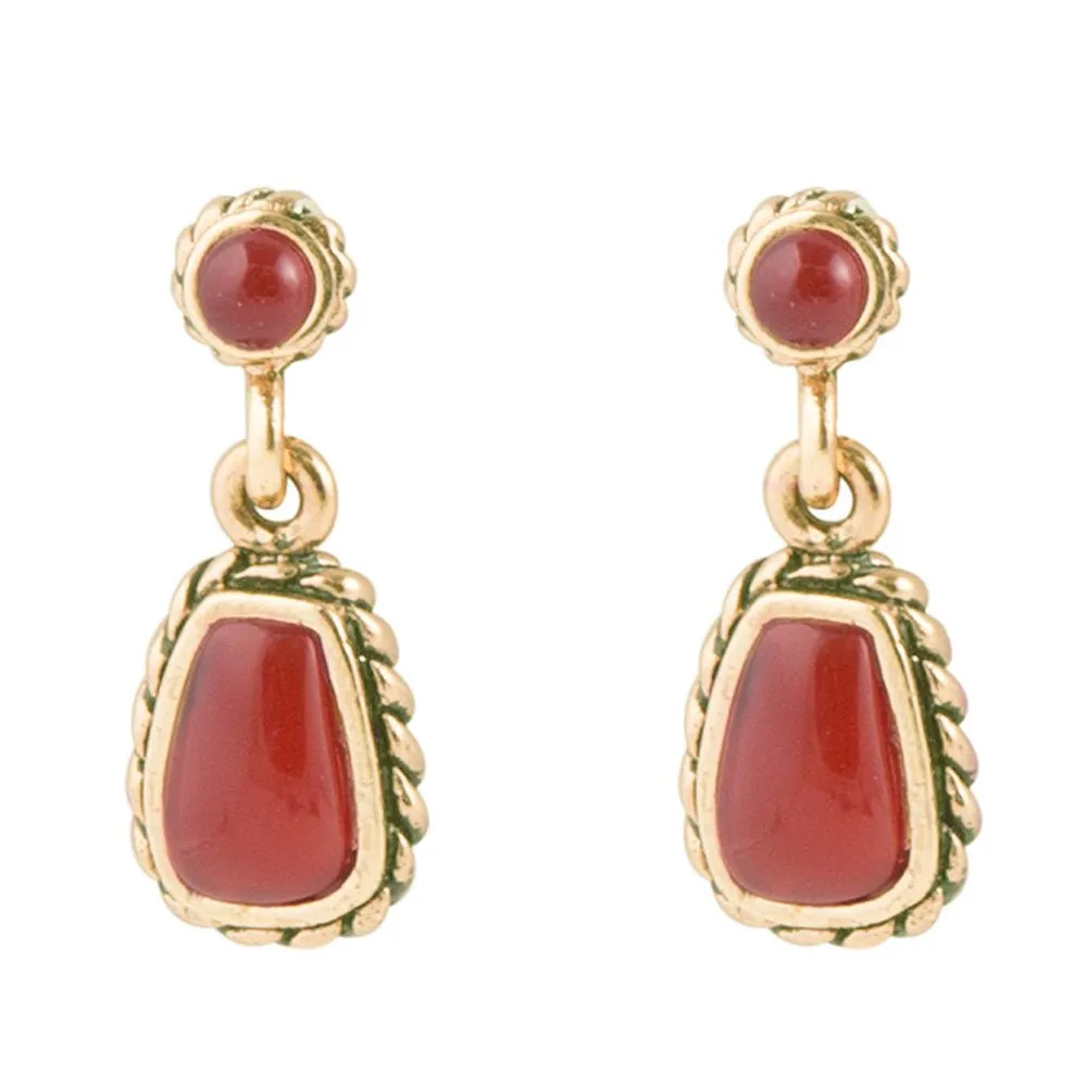 Roped Orange Carnelian Golden Drop Earrings sold by Barse