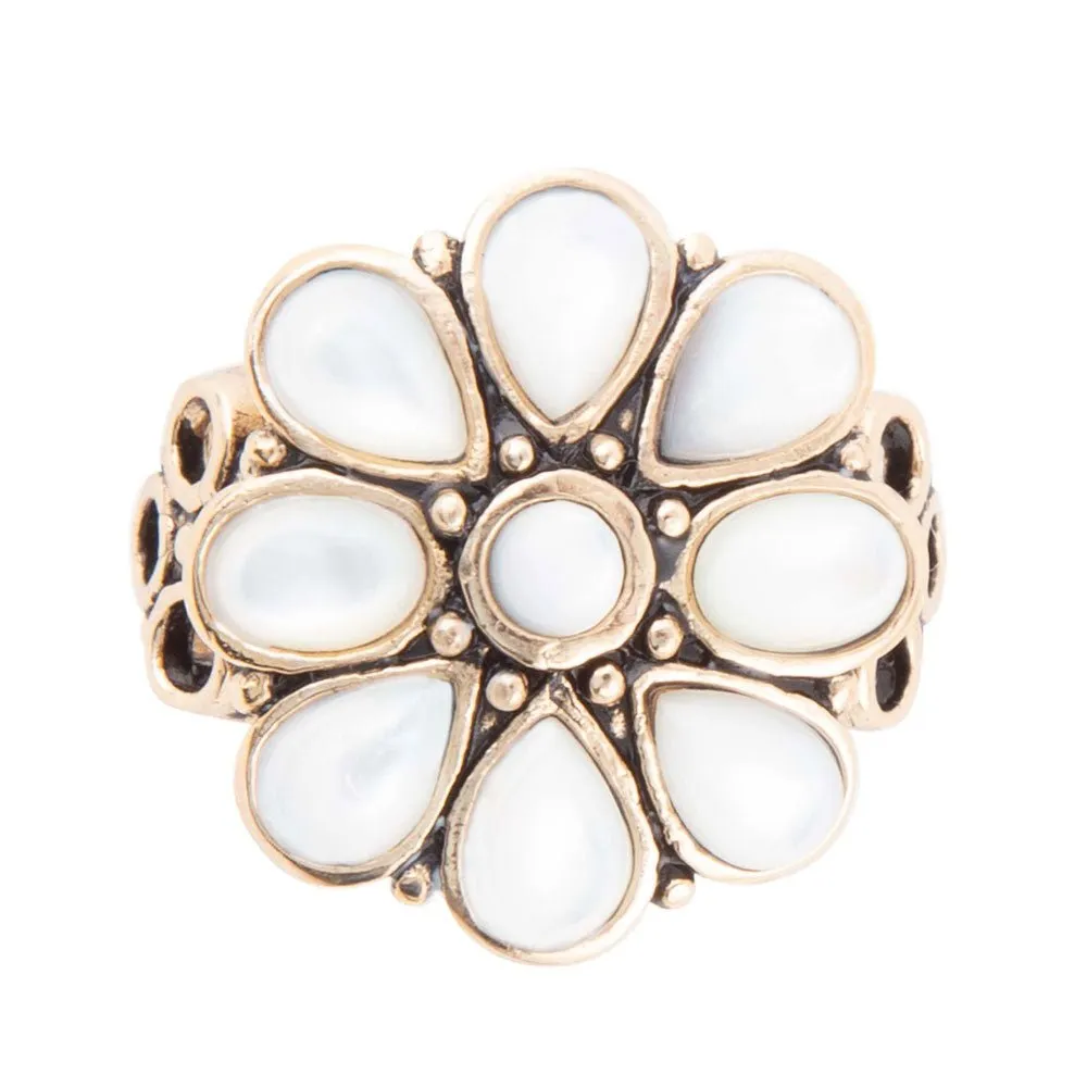 White Hibiscus Mother of Pearl and Golden Ring sold by Barse product image thumbnail 5