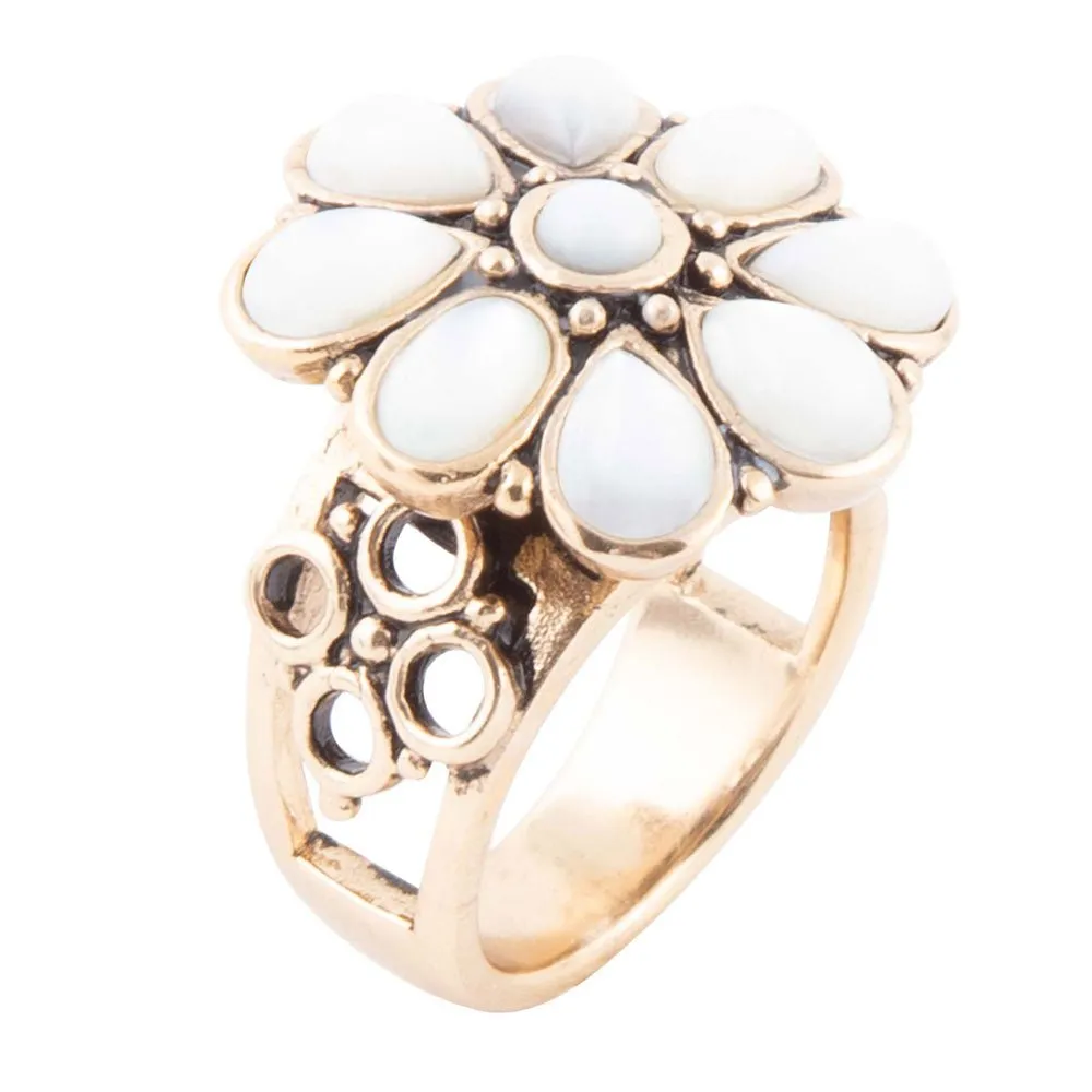 White Hibiscus Mother of Pearl and Golden Ring sold by Barse