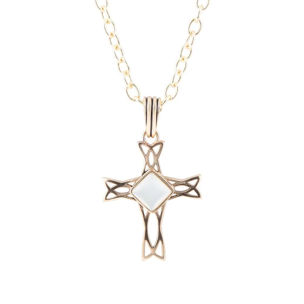 The Light White Mother of Pearl Cross Pendant Golden Necklace sold by Barse