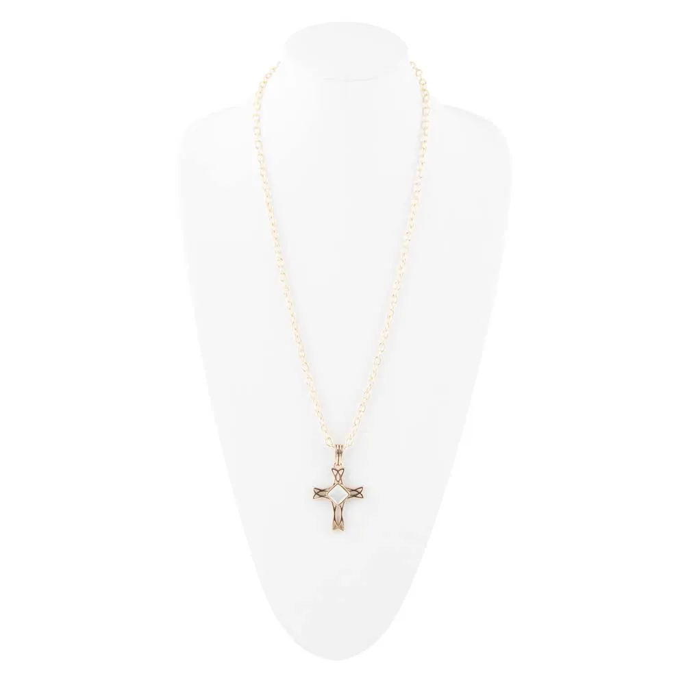 The Light White Mother of Pearl Cross Pendant Golden Necklace sold by Barse product image thumbnail 4