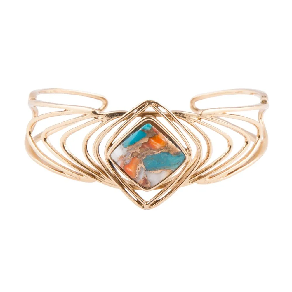 Arrows Blue Turquoise and Orange Spiny Oyster Matrix Golden Cuff Bracelet sold by Barse product image thumbnail 4